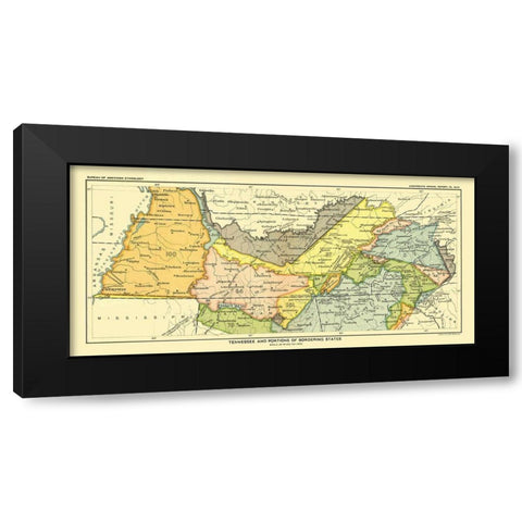 Tennessee - Bordering States - Hoen 1896 Black Modern Wood Framed Art Print with Double Matting by Hoen