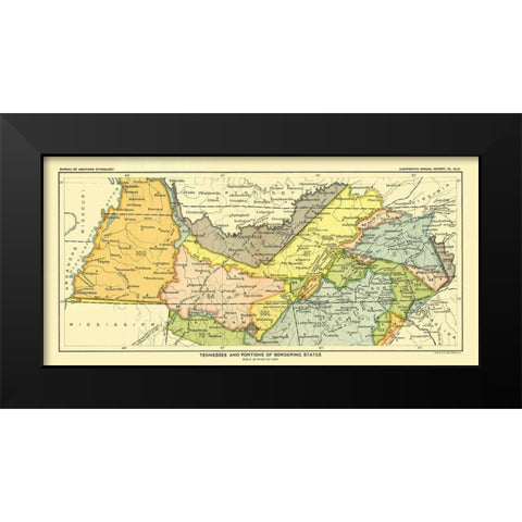 Tennessee - Bordering States - Hoen 1896 Black Modern Wood Framed Art Print by Hoen