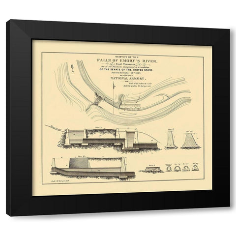 Emory River Falls Tennessee National Armory Black Modern Wood Framed Art Print with Double Matting by US Senate