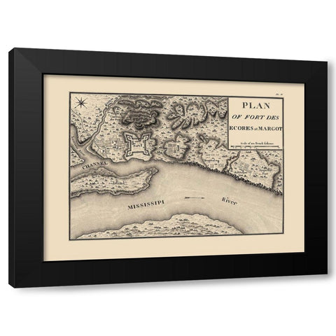 Fort Des Escores, Margot Tennessee - Collot 1796 Black Modern Wood Framed Art Print by Collot