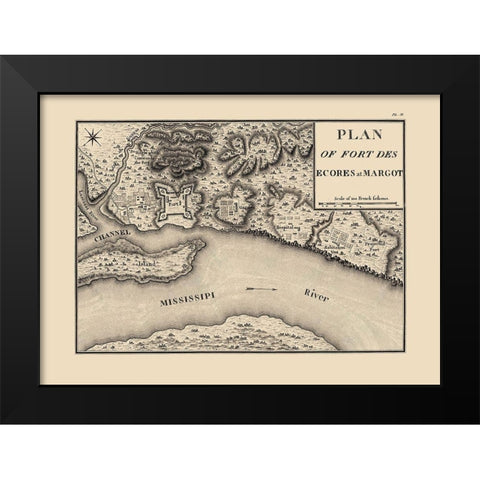 Fort Des Escores, Margot Tennessee - Collot 1796 Black Modern Wood Framed Art Print by Collot