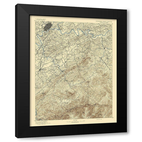 Knoxville Tennessee North Carolina Sheet Black Modern Wood Framed Art Print by USGS