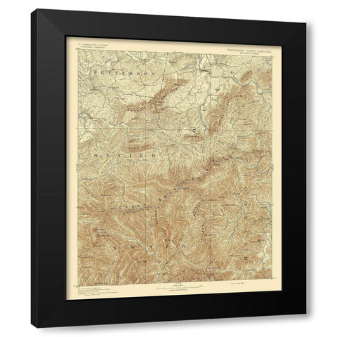 Mt Guyot Tennessee North Carolina Sheet Black Modern Wood Framed Art Print with Double Matting by USGS