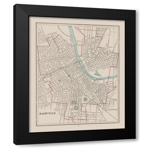 Nashville  Tennessee - Cram 1892 Black Modern Wood Framed Art Print with Double Matting by Cram