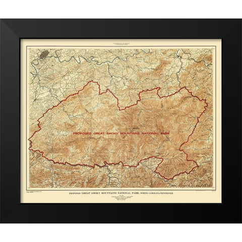 Great Smoky Mountains Tennessee North Carolina Black Modern Wood Framed Art Print by USGS