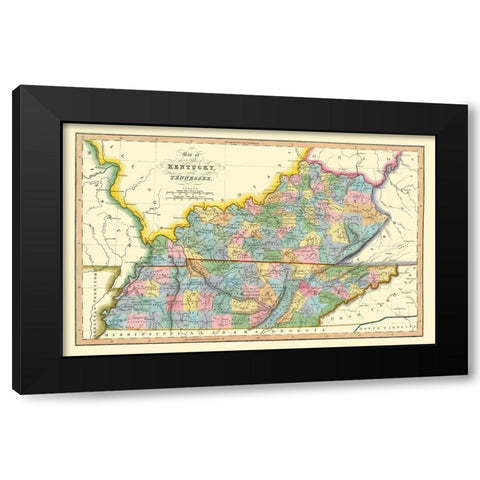 Kentucky, Tennessee Counties - Hinton 1831 Black Modern Wood Framed Art Print by Hinton