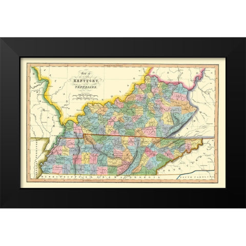 Kentucky, Tennessee Counties - Hinton 1831 Black Modern Wood Framed Art Print by Hinton