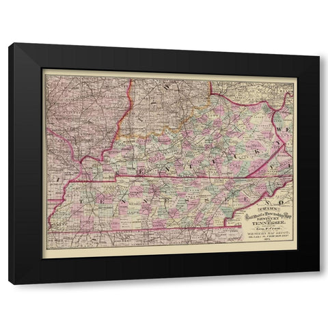 Kentucky and Tennessee Railroads and Townships Black Modern Wood Framed Art Print with Double Matting by Cram