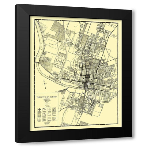 Austin, Suburbs Texas - Penick 1925 Black Modern Wood Framed Art Print with Double Matting by Penick