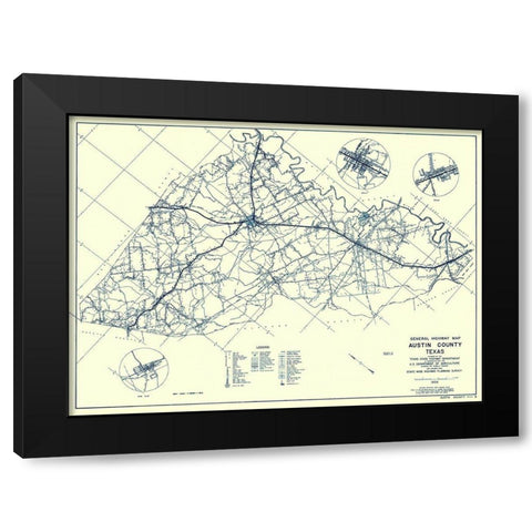 Austin Texas Highway - Highway Dept 1936 Black Modern Wood Framed Art Print by Highway Dept