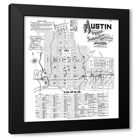 Austin Texas - Sanborn 1894 Black Modern Wood Framed Art Print with Double Matting by Sanborn