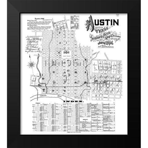 Austin Texas - Sanborn 1894 Black Modern Wood Framed Art Print by Sanborn