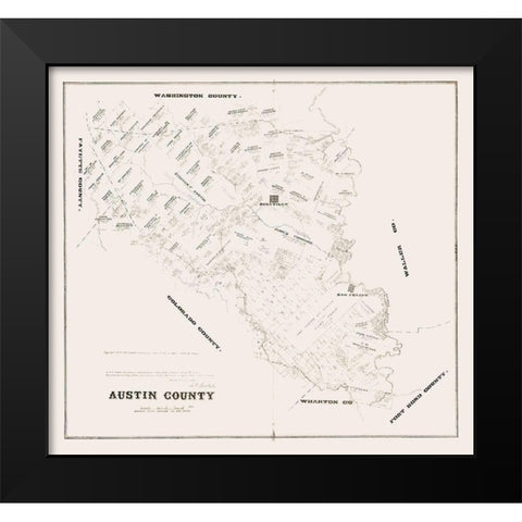 Austin County Texas - Walsh 1879 Black Modern Wood Framed Art Print by Walsh