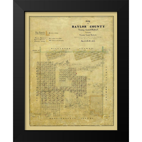 Baylor County Texas - Rosenberg 1859 Black Modern Wood Framed Art Print by Rosenberg