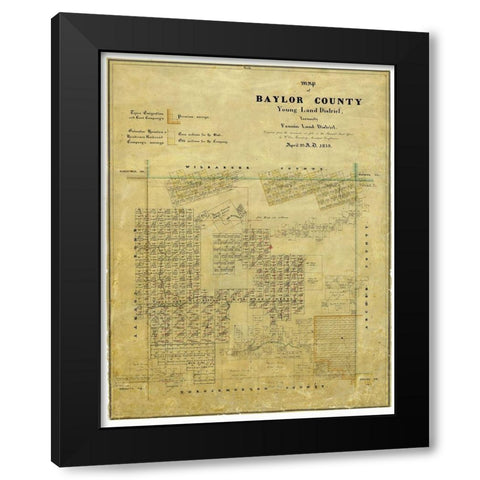 Baylor County Texas - Walsh 1859 Black Modern Wood Framed Art Print with Double Matting by Rosenberg