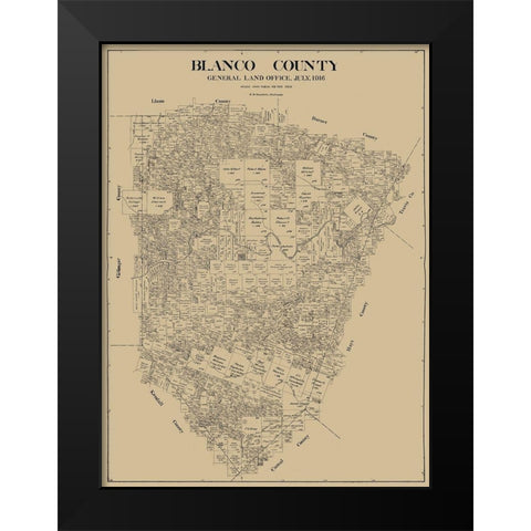 Blanco County Texas - Bramlette 1916  Black Modern Wood Framed Art Print by Bramlette