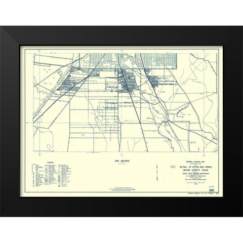 Bexar Texas Highway - Highway Dept 1936 Black Modern Wood Framed Art Print by Highway Dept