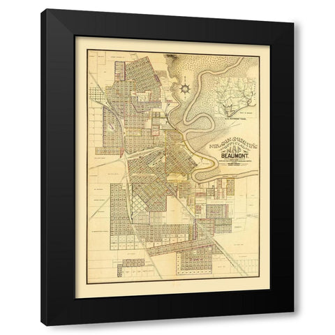 Beaumont Texas - White 1902  Black Modern Wood Framed Art Print with Double Matting by White