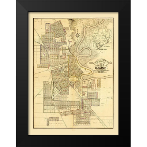 Beaumont Texas - White 1902  Black Modern Wood Framed Art Print by White