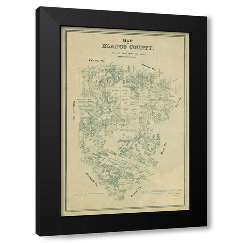 Blanco County Texas - Walsh 1880 Black Modern Wood Framed Art Print with Double Matting by Walsh