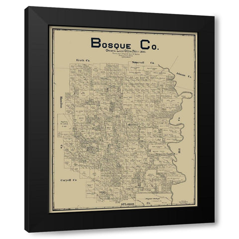 Bosque County Texas - Maxcy 1890  Black Modern Wood Framed Art Print with Double Matting by Maxcy