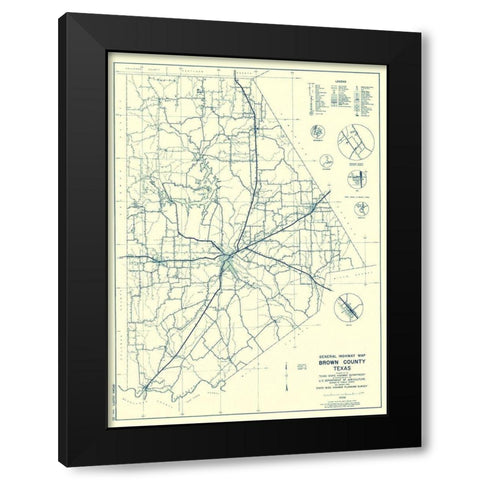 Brown Texas Highway - Highway Dept 1940 Black Modern Wood Framed Art Print by Highway Dept