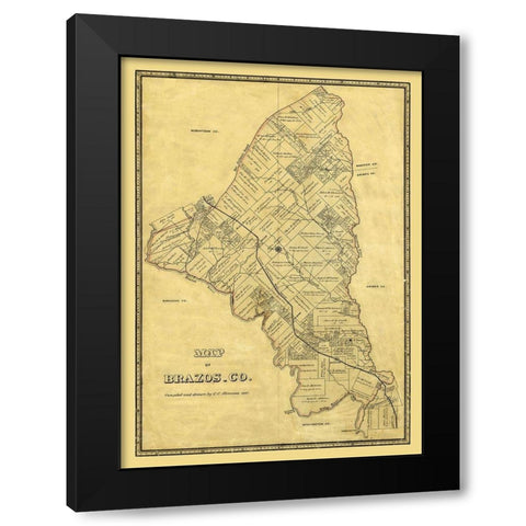 Brazos County Texas - Stremme 1867 Black Modern Wood Framed Art Print with Double Matting by Stremme