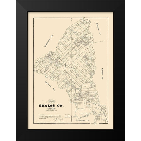 Brazos County Texas - Walsh 1879 Black Modern Wood Framed Art Print by Walsh