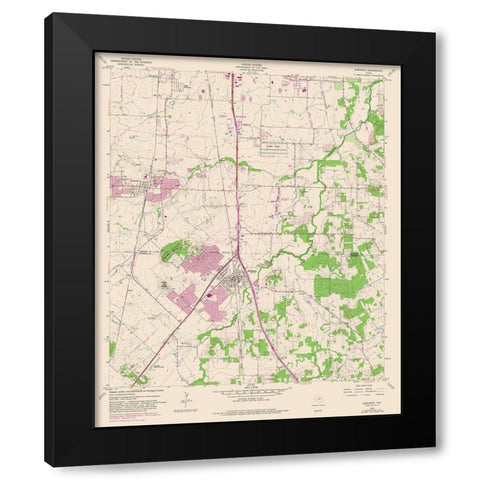 Burleson Texas Quad - USGS 1955 Black Modern Wood Framed Art Print with Double Matting by USGS