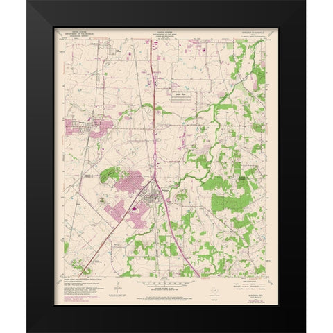 Burleson Texas Quad - USGS 1955 Black Modern Wood Framed Art Print by USGS