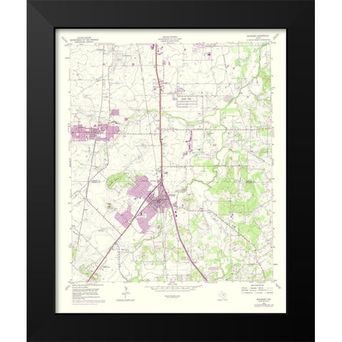 Burleson Texas Quad - USGS 1974 Black Modern Wood Framed Art Print by USGS