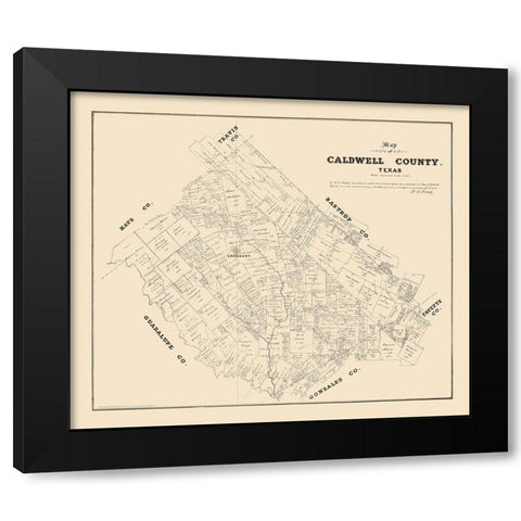 Caldwell County Texas - Walsh 1879 Black Modern Wood Framed Art Print with Double Matting by Walsh