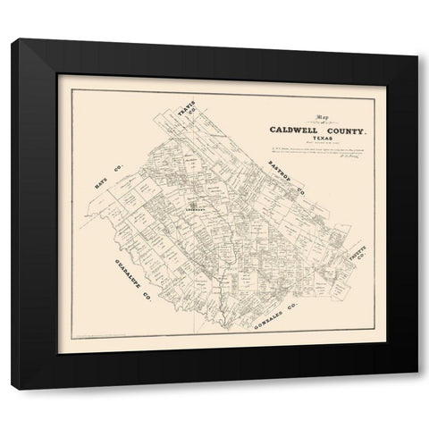Caldwell County Texas - Walsh 1880 Black Modern Wood Framed Art Print with Double Matting by Walsh