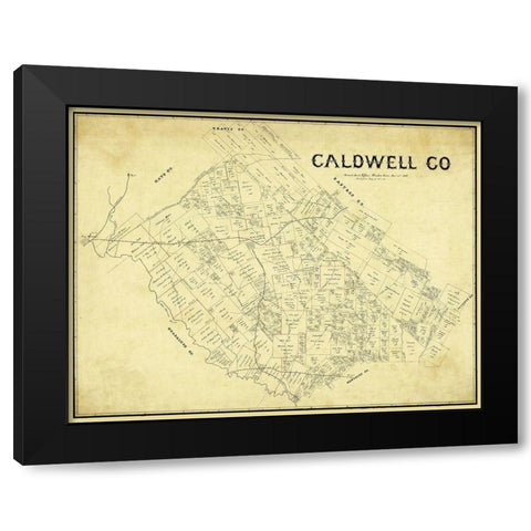 Caldwell County Texas - 1896 Black Modern Wood Framed Art Print with Double Matting by Unknown