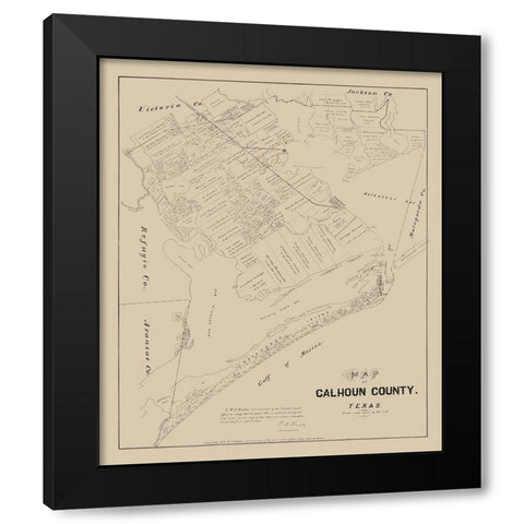 Calhoun County Texas - Walsh 1879 Black Modern Wood Framed Art Print with Double Matting by Walsh