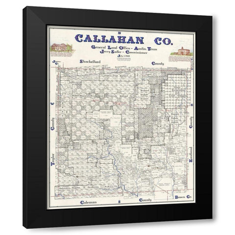 Callahan County Texas - Sadler 1869 Black Modern Wood Framed Art Print with Double Matting by Sadler