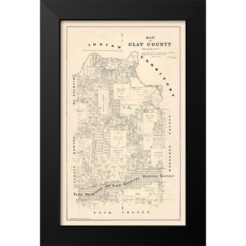 Clay County Texas - Walsh 1880  Black Modern Wood Framed Art Print by Walsh