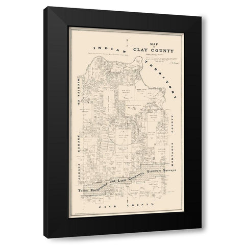 Clay County Texas - Walsh 1880  Black Modern Wood Framed Art Print with Double Matting by Walsh