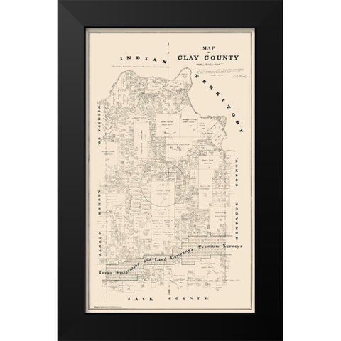Clay County Texas - Walsh 1880  Black Modern Wood Framed Art Print by Walsh