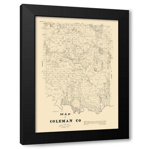 Coleman County Texas - Walsh 1879 Black Modern Wood Framed Art Print by Walsh
