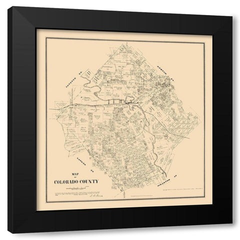 Colorado County Texas - Walsh 1880 Black Modern Wood Framed Art Print with Double Matting by Walsh