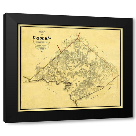 Comal County Texas - Rosenberg 1862 Black Modern Wood Framed Art Print with Double Matting by Rosenberg