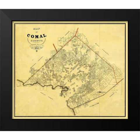 Comal County Texas - Rosenberg 1862 Black Modern Wood Framed Art Print by Rosenberg