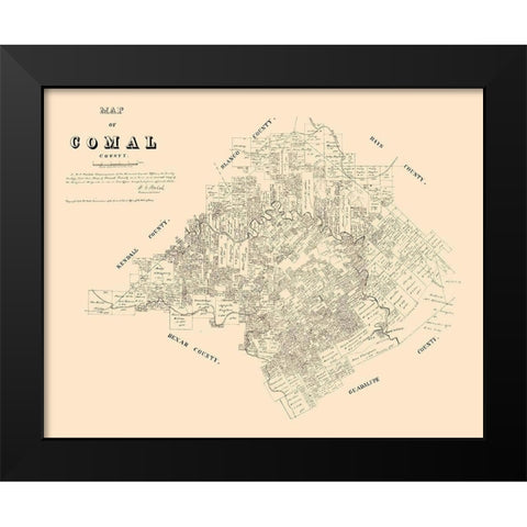 Comal County Texas - Walsh 1879 Black Modern Wood Framed Art Print by Walsh