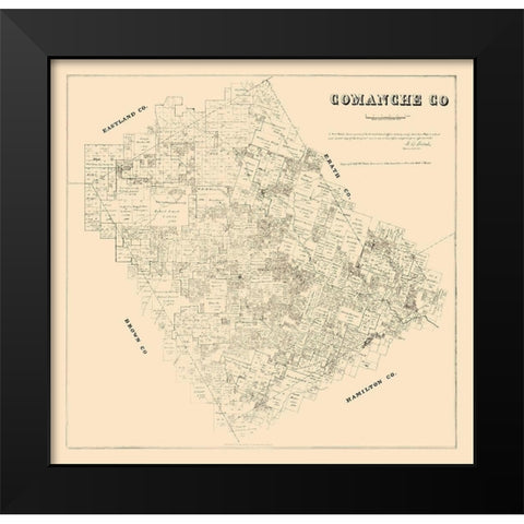 Comanche County Texas - Walsh 1879 Black Modern Wood Framed Art Print by Walsh