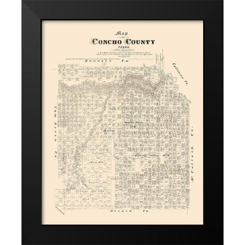 Concho County Texas - Walsh 1879 Black Modern Wood Framed Art Print by Walsh