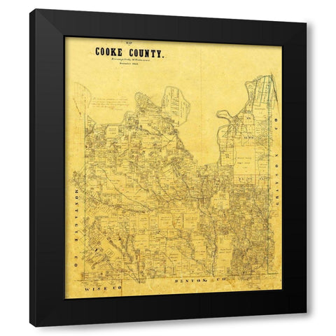 Cooke County Texas - 1868 Black Modern Wood Framed Art Print with Double Matting by Unknown