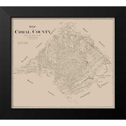Comal County Texas - Pressler 1897  Black Modern Wood Framed Art Print by Pressler