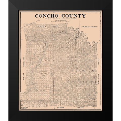 Concho County Texas - Rosenberg 1897  Black Modern Wood Framed Art Print by Rosenberg