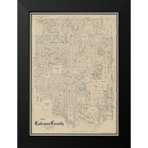 Coleman County Texas - Schutze 1897  Black Modern Wood Framed Art Print by Schutze
